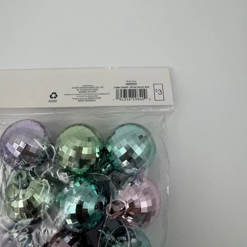 Bullseye Disco Ball Christmas Ornaments 12 Count‎ w 72” Banner Lot of 6 NEW